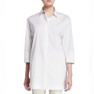 Lafayette 148 New York - White 3/4 Sleeve Button-Down Shirt Tunic Blouse